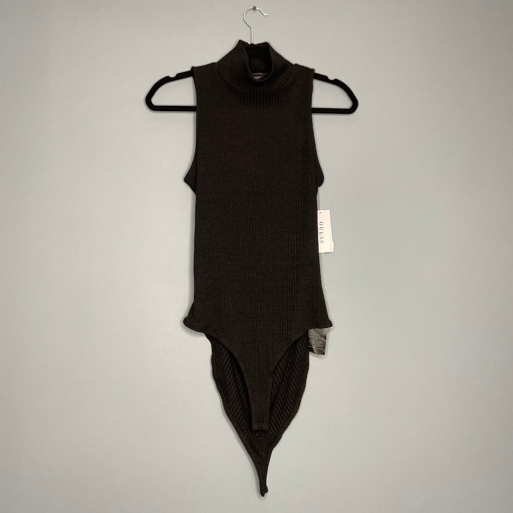 GUESS Black High Neck Sleevless Rib Bodysuit